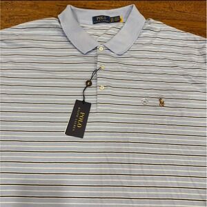 Polo Ralph Lauren Blue Striped Flesh Pony Tall Casual Golf Polo Shirt Men's 4XLT